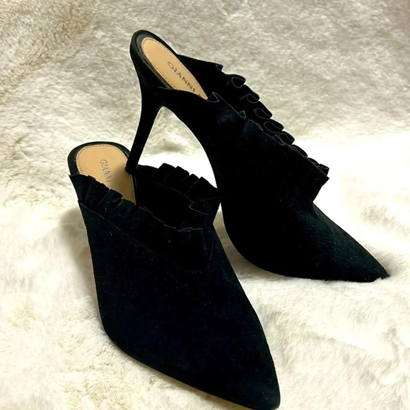 Gianni Bini Ruffled Suede Heels - Picture 1 of 7